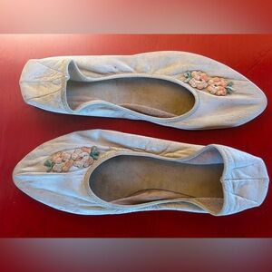 Vintage Leather Appliqué Ballet Flats Slippers Shoes Size 7-7.5